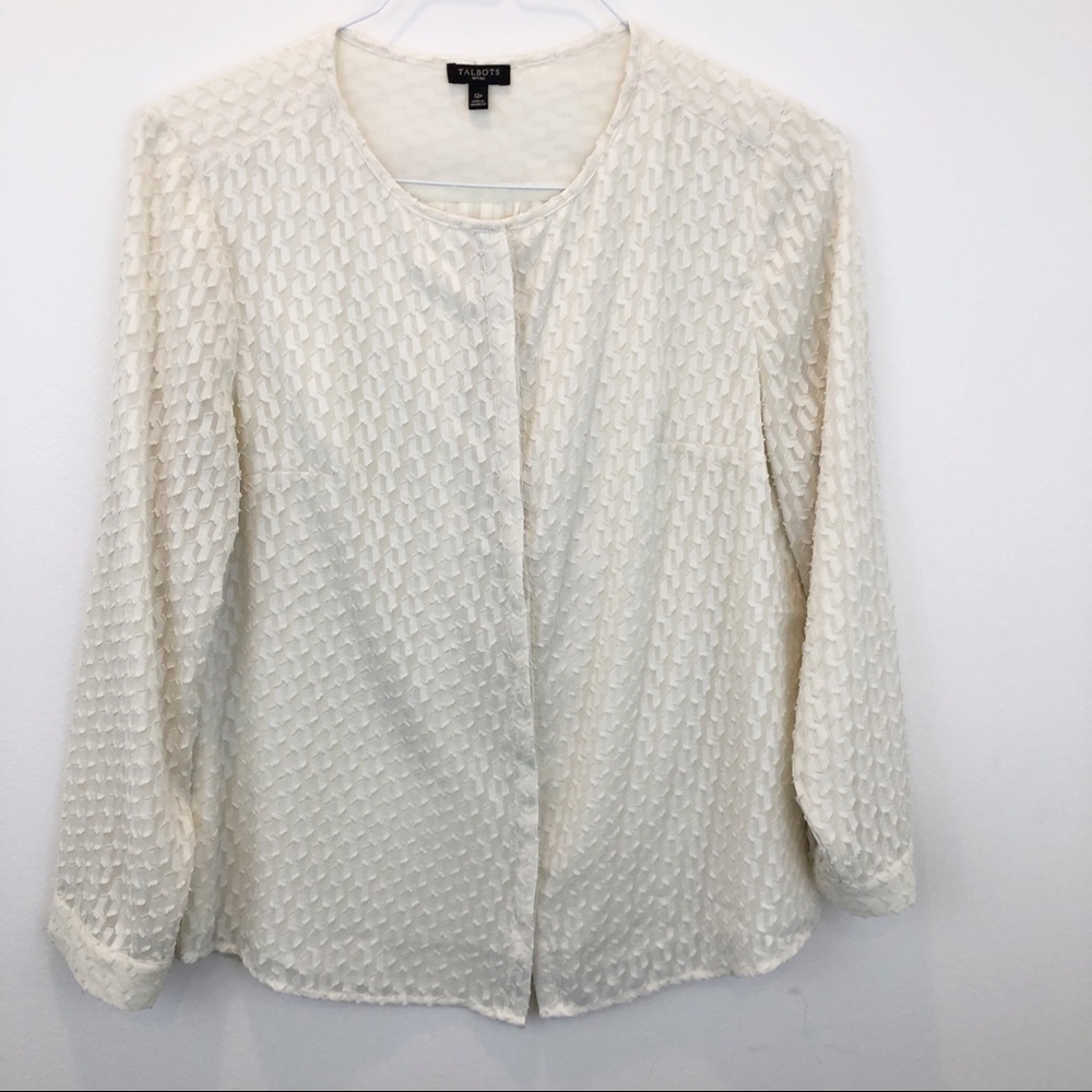 Talbots Petites textured cream long sleeve blouse
